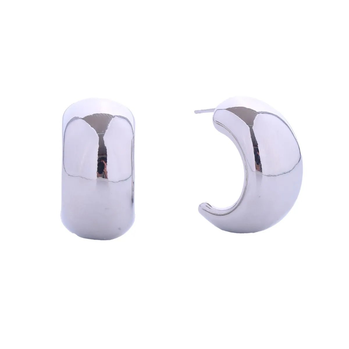 White Gold Hoop Earrings – 14K Dipped Wide Moon, Hypoallergenic, Lead & Nickel Compliant
