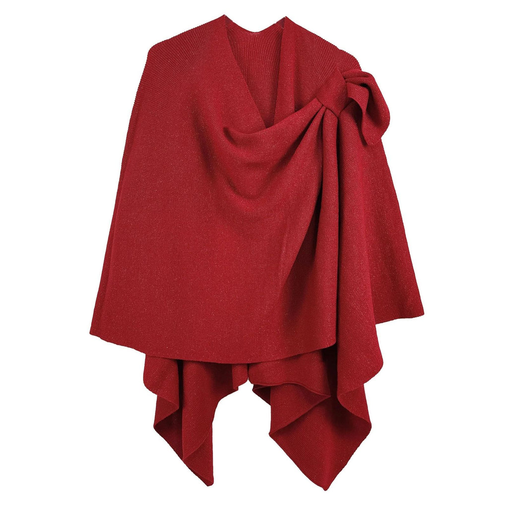 Red Ruana Knit Shoulder Wrap, One-shoulder Metallic Effect