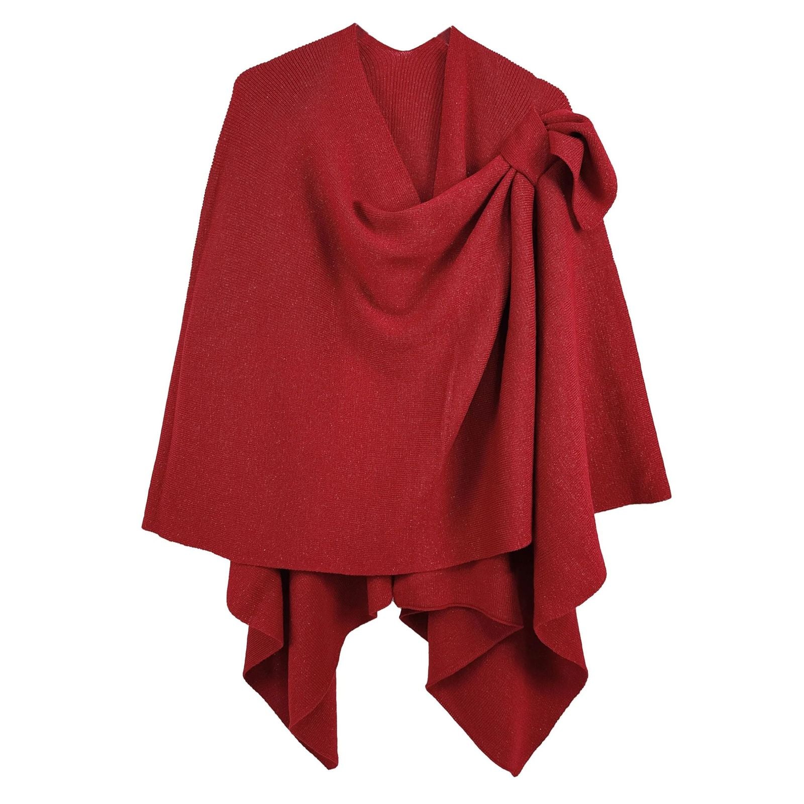 Red Ruana Knit Shoulder Wrap, One-shoulder Metallic Effect