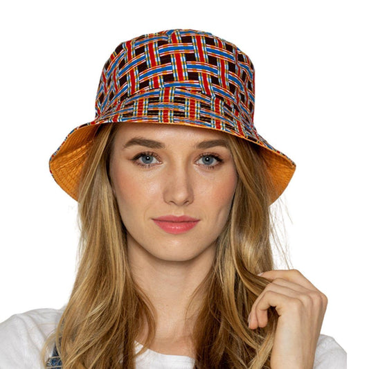 Ladies Bucket Hat Lattice Print Brown/Multicolor