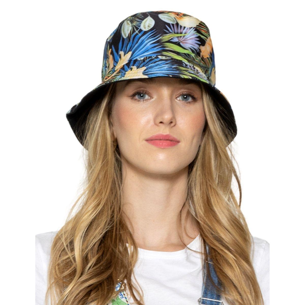 Ladies Reversible Summer Bucket Hat Blue/Multi