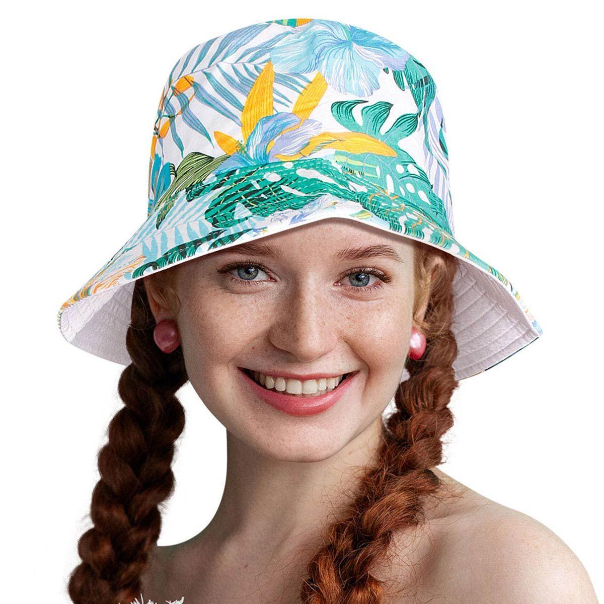 Ladies Reversible Summer Bucket Hat Green/Multi