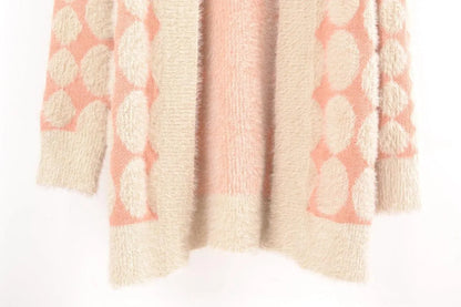 Lantern Sleeve Polka Dot Fluffy Sweater Cardigan