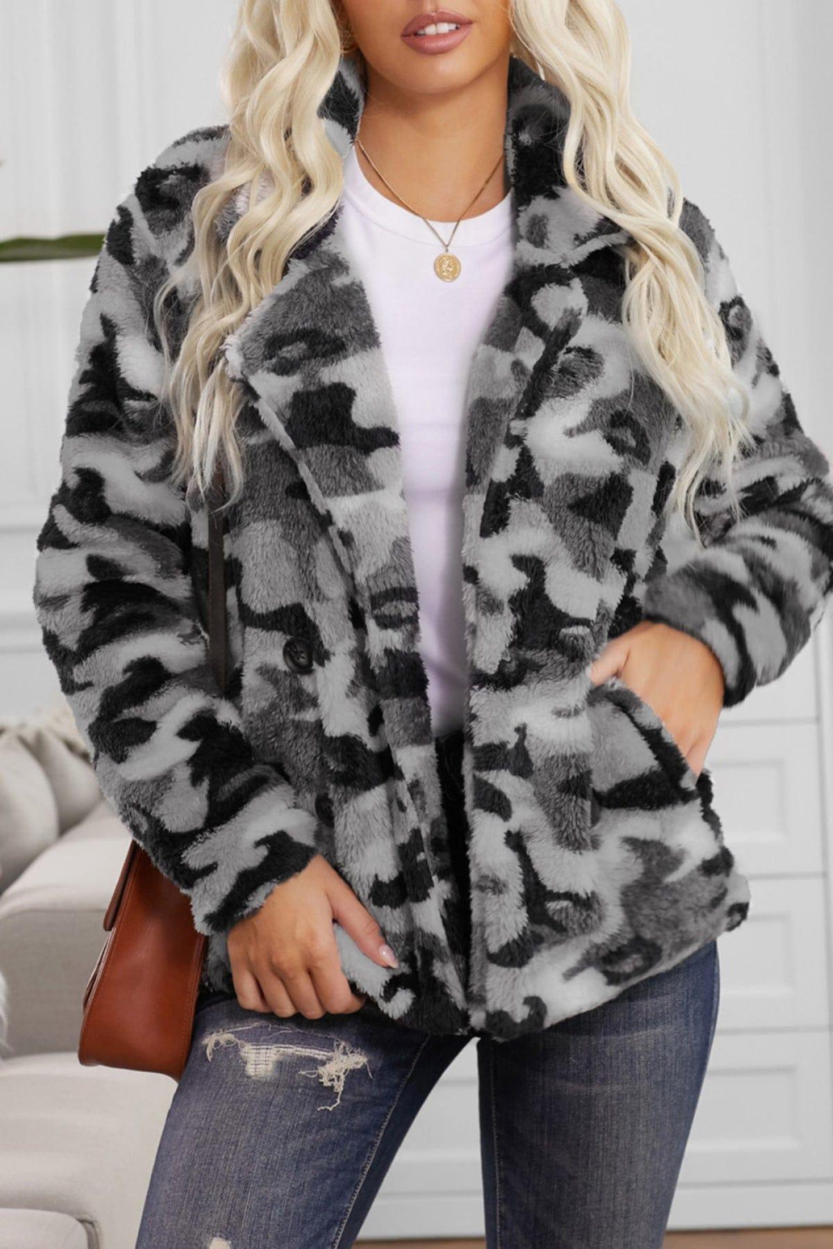Lapel Collar Open Front Fleece Coat