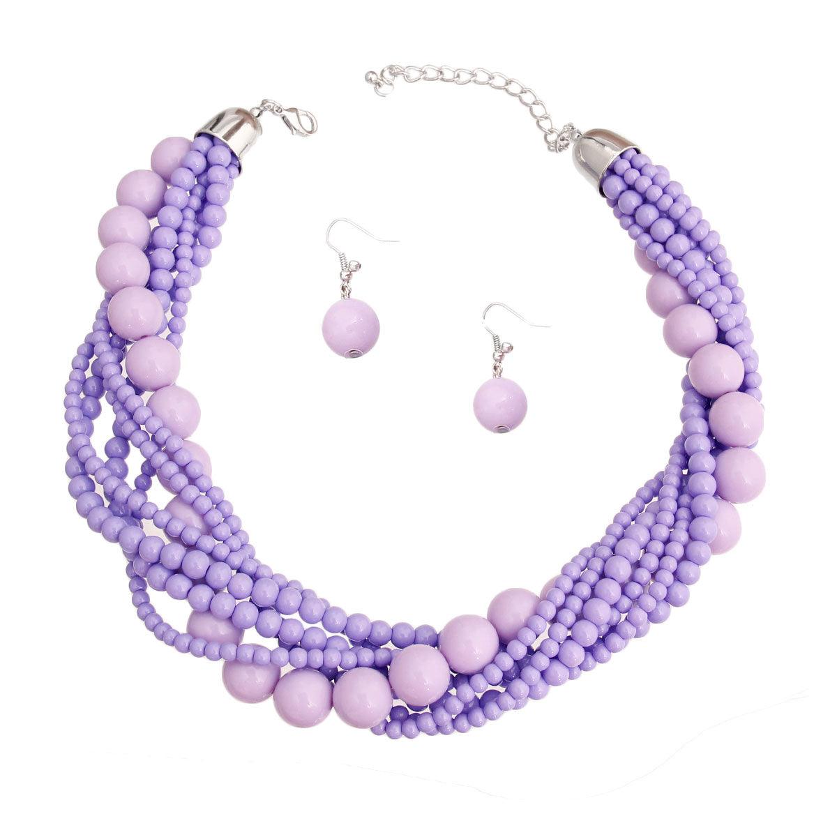 Lavender Bead Torsadé Necklace & Earrings Set: Stylish, Elegant & Unique