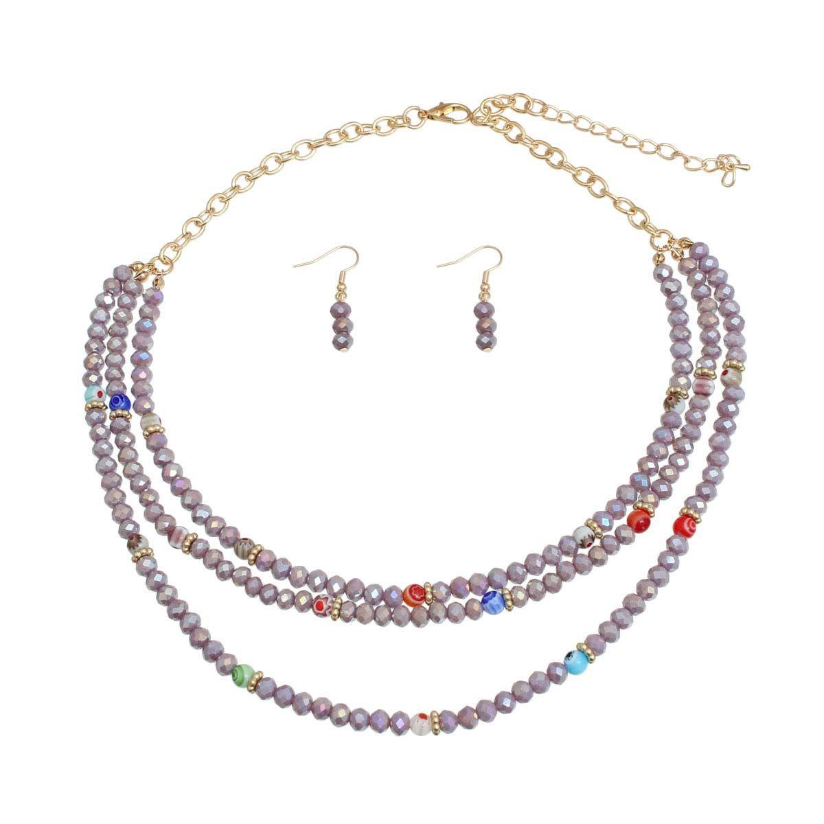 Layered Beaded Necklace and Dangle Earring Set - Perfect for Every Occasion!
