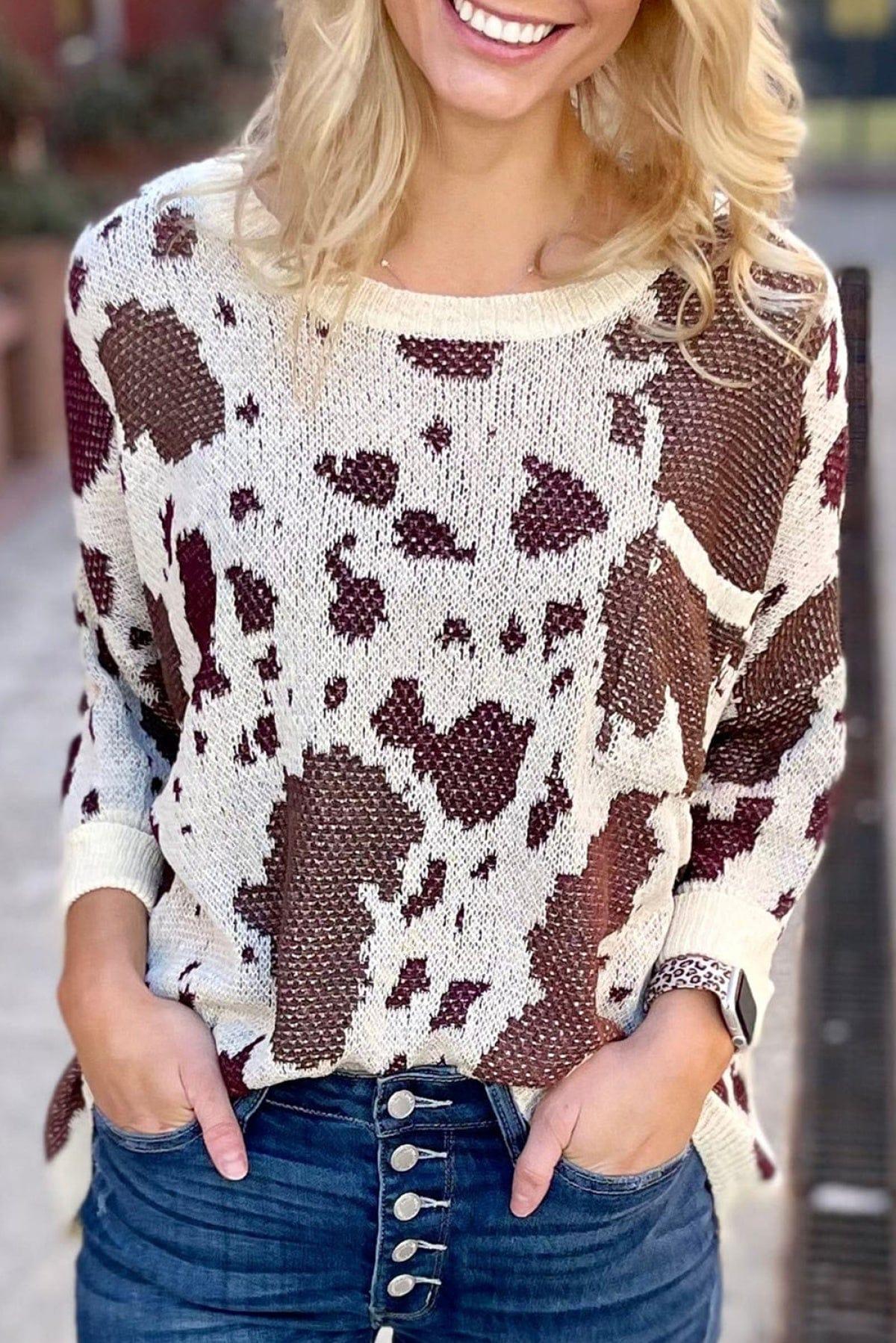 Leopard Print Side Slit Knit Sweater