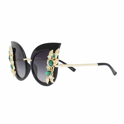 Retro Style Cat Eye Black Sunglasses – Green Glam Detailing Pinktown