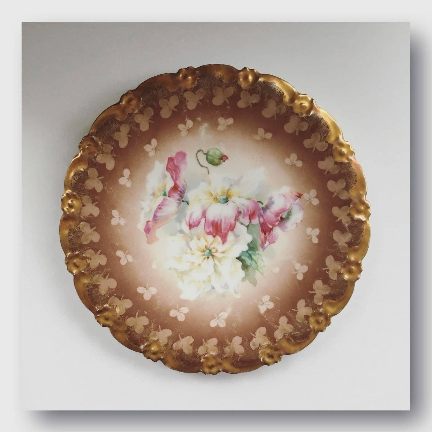 Limoges porcelain vintage plate flowers ornate rim