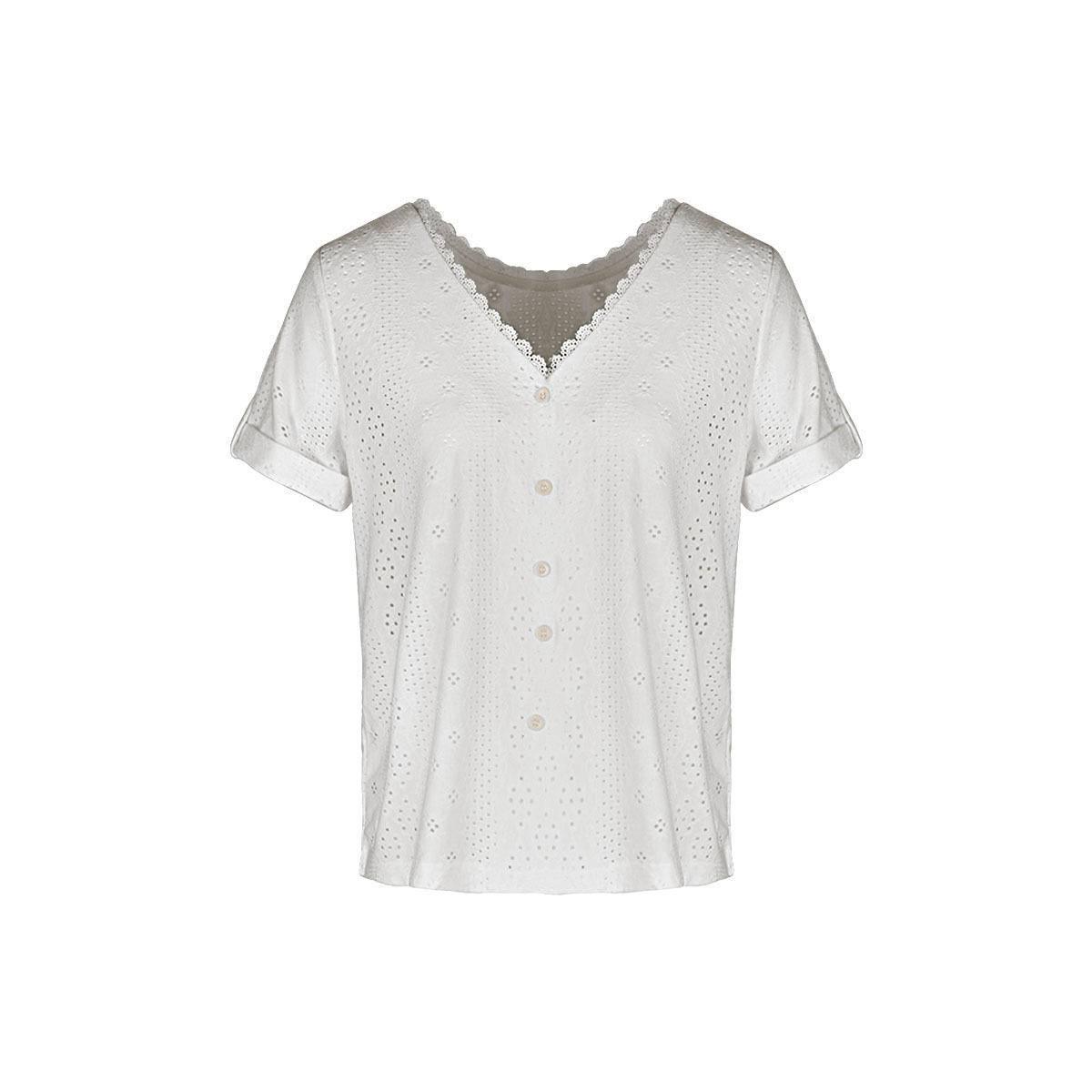 Look chic and stylish with our Lace Openwork V-Neck White Top - Order Today
