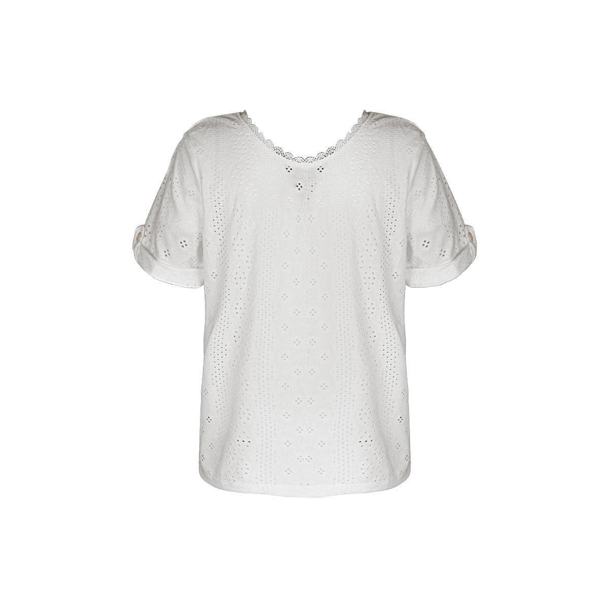 Look chic and stylish with our Lace Openwork V-Neck White Top - Order Today