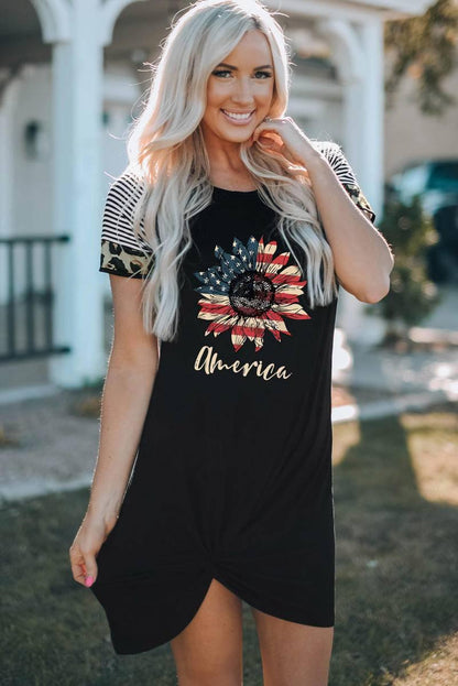Look stunning in our American Flag Sunflower Mini Black Dress - Shop now!