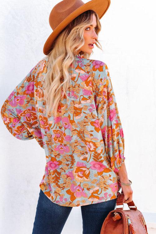 Loose and Lovely: Floral Print V Neck Blouse