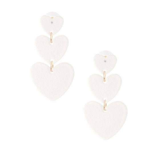 Love White Hearts Drop Earrings
