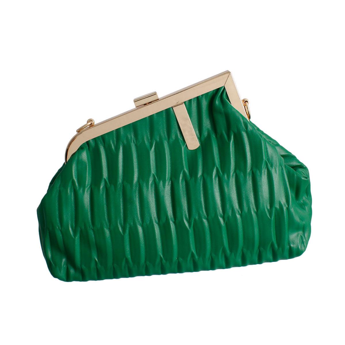 Luxury Green Ribbed Angled Frame Clutch Bag - Buy Now!