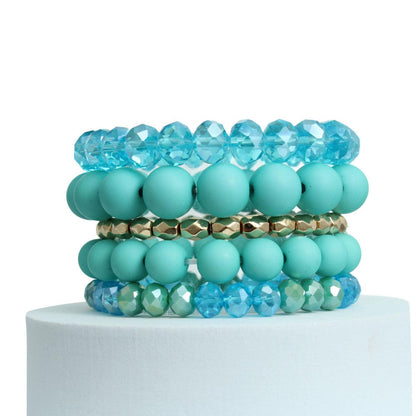 Matte Blue Ball and Faceted Stackable Bracelets