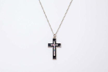 Melania Clara, Enameled and Crystal Cross Pendant Necklace