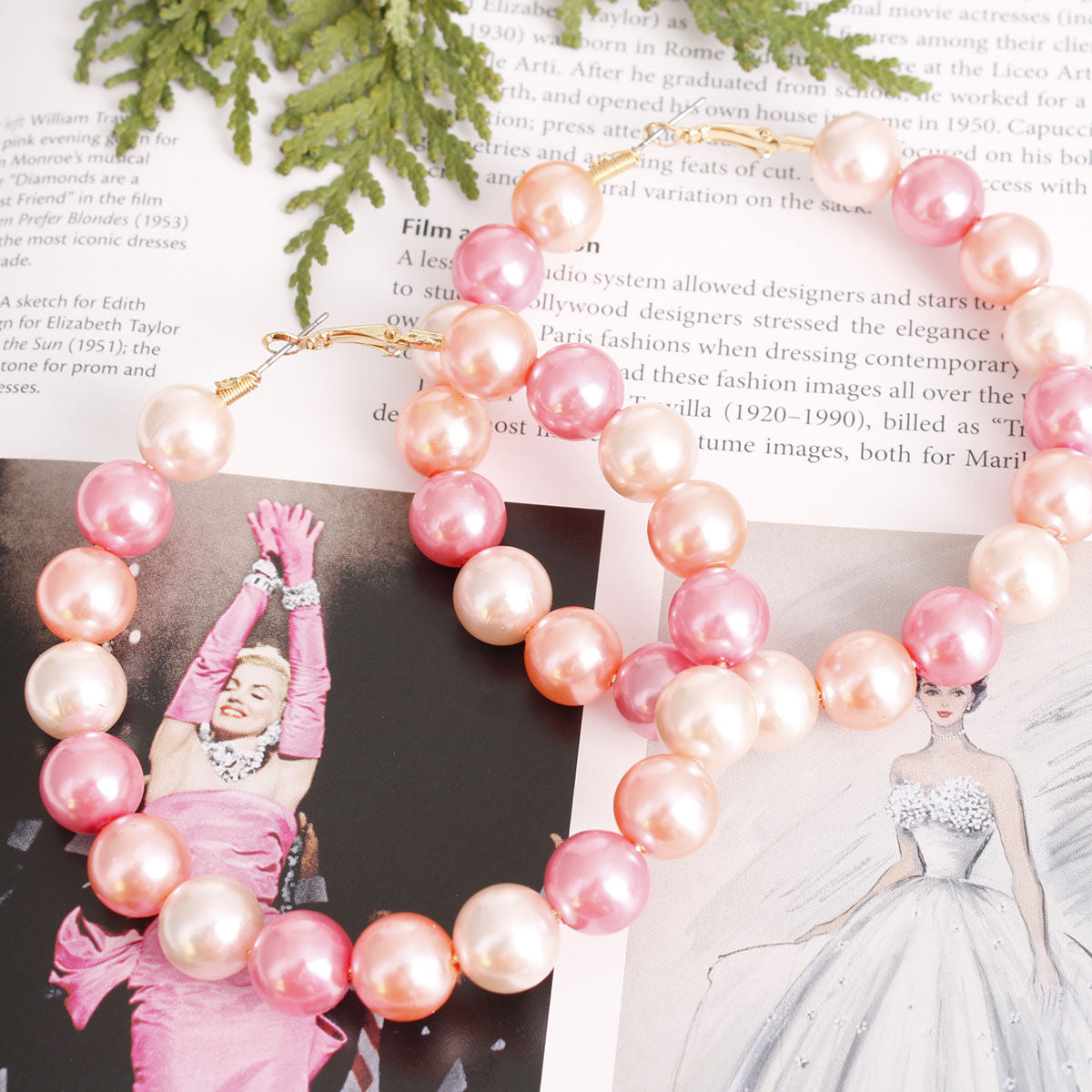 Blush Pink Pearl Hoop Earrings