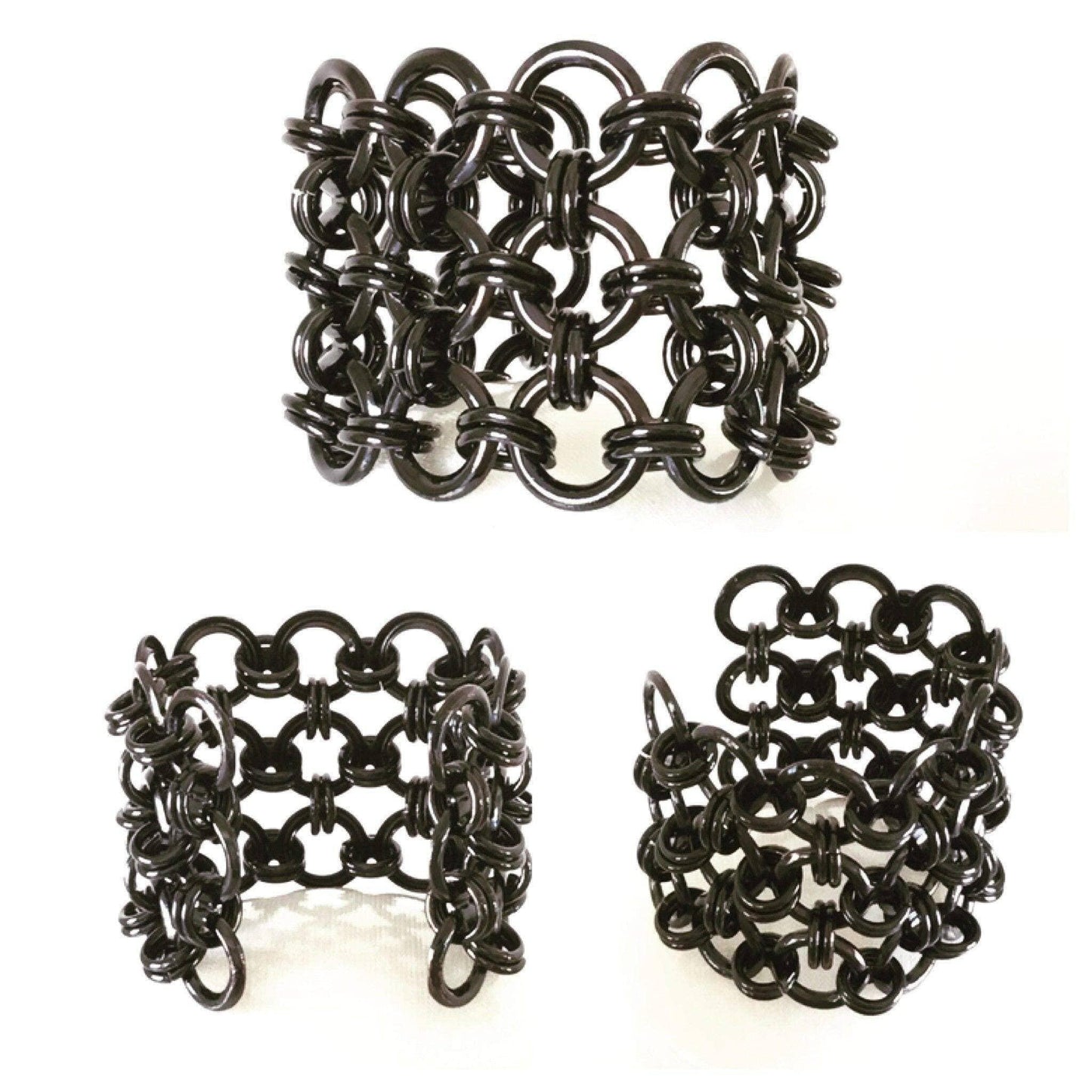 Modernist black chainmail cuff bracelet