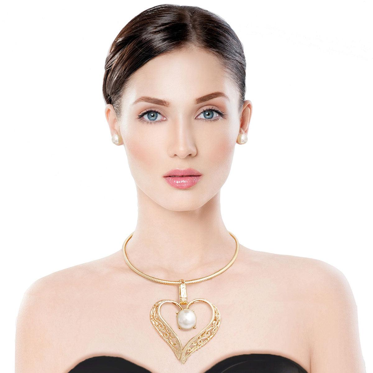 Modernist Open Heart Necklace Set Gold Plated