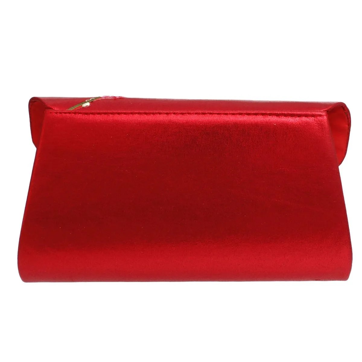Elegant Metallic Red Floral Embroidered Evening Clutch Handbag