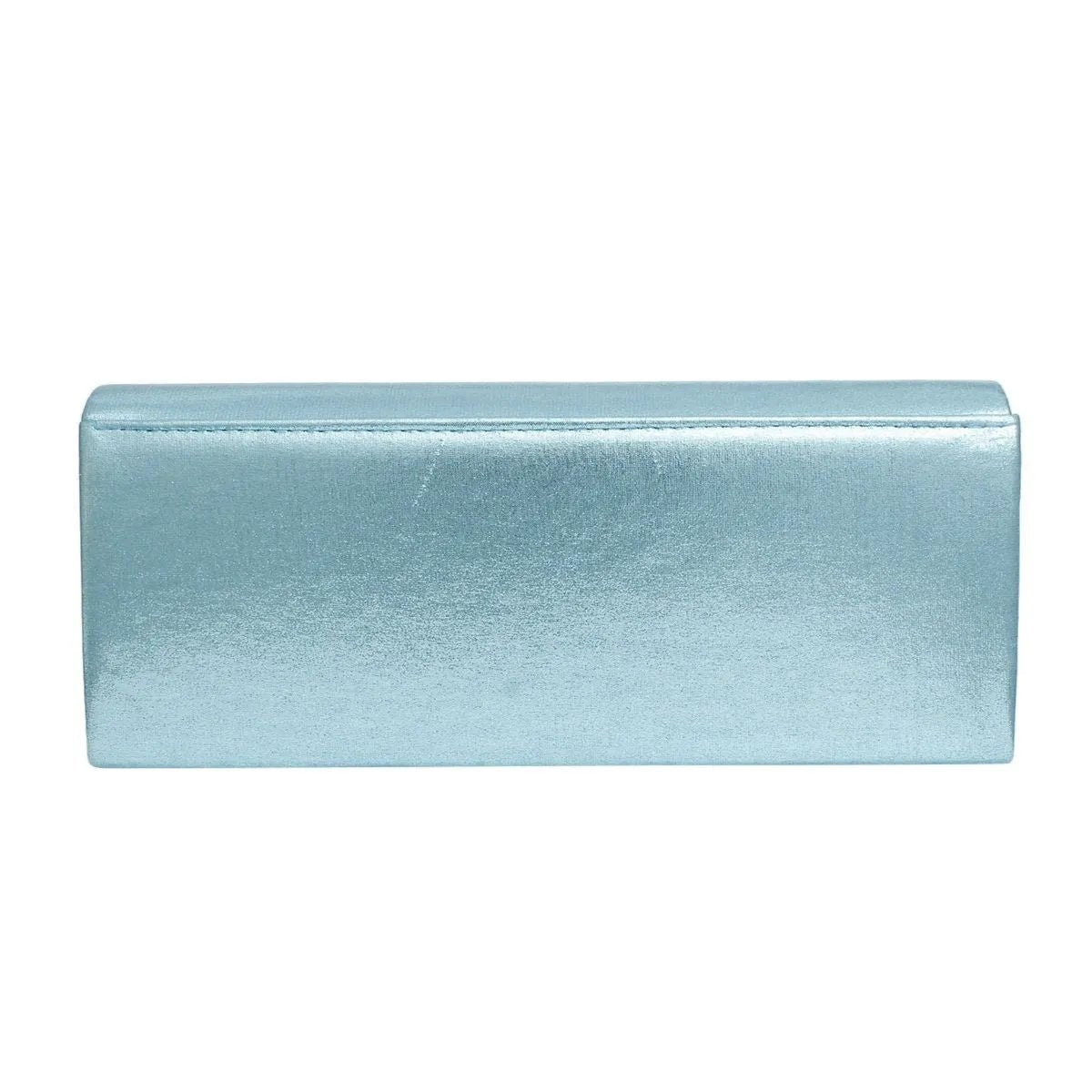Elegant Aqua Blue Metallic Floral Embroidered Long Evening Clutch Handbag