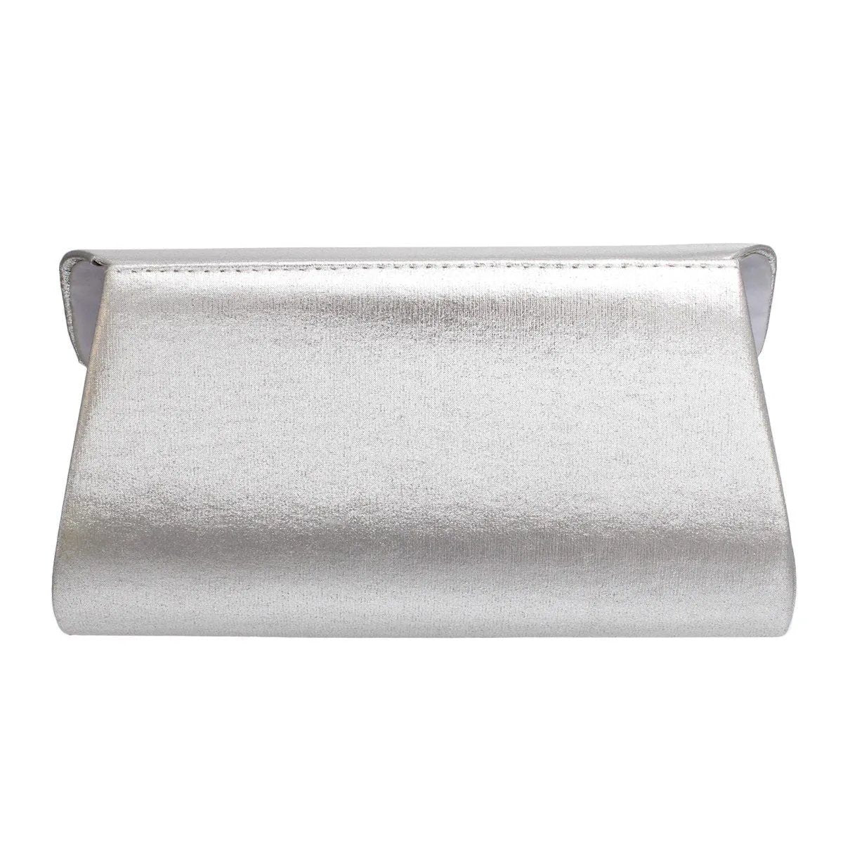 Elegant Metallic Silver Phoenix Embroidered Evening Clutch Handbag with Chain