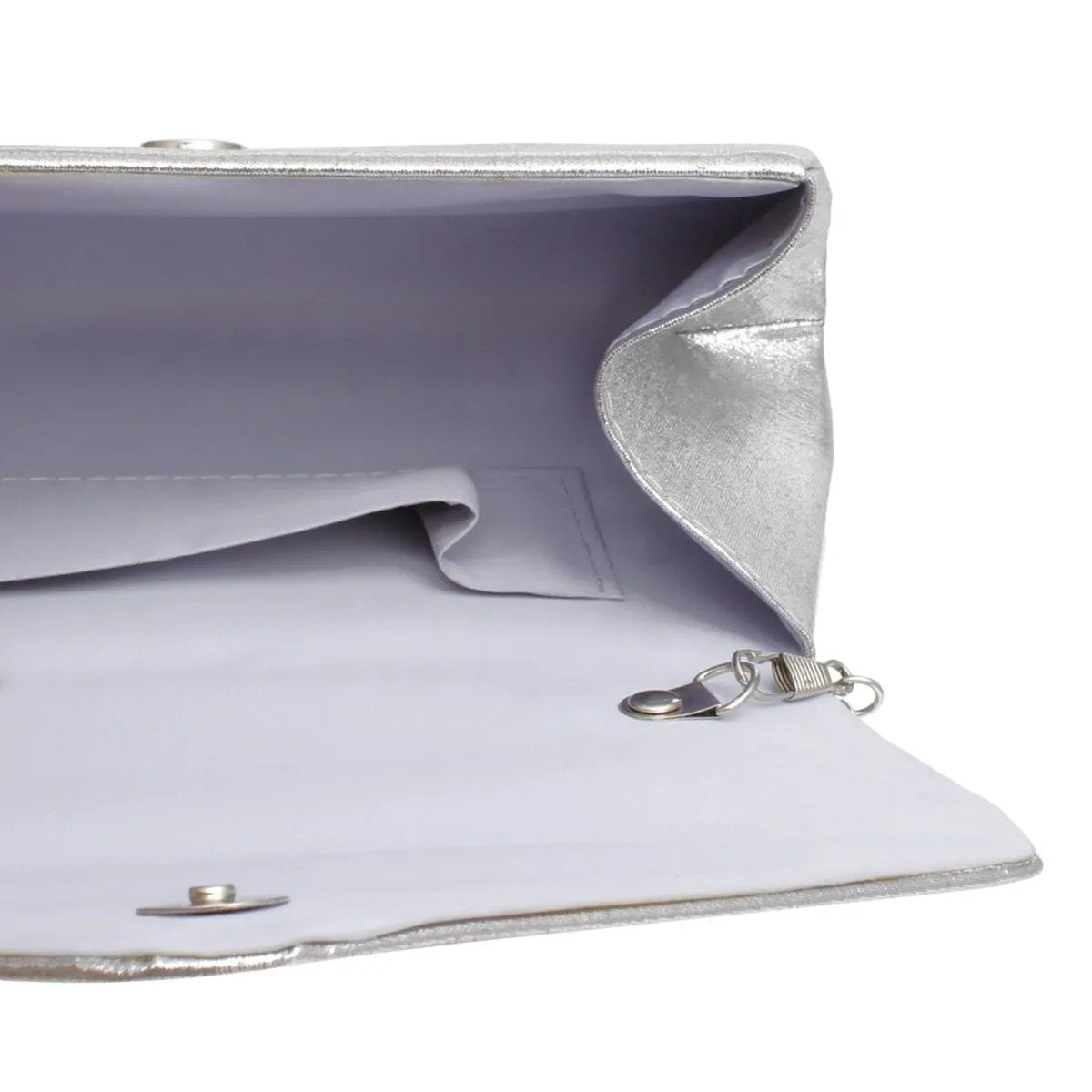 Elegant Metallic Silver Phoenix Embroidered Evening Clutch Handbag with Chain