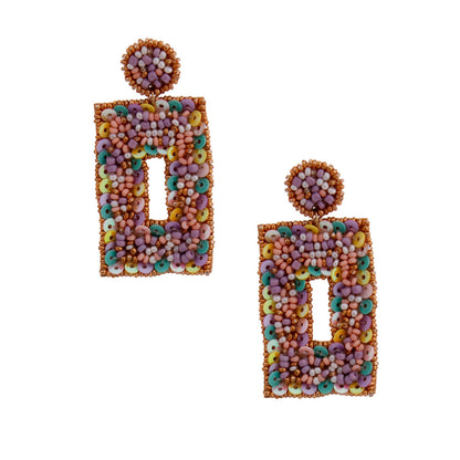 Jewelry Bubble Embroidered Multicolor Pastel Seed Bead & Sequin Rectangle Drop Earrings Pinktown