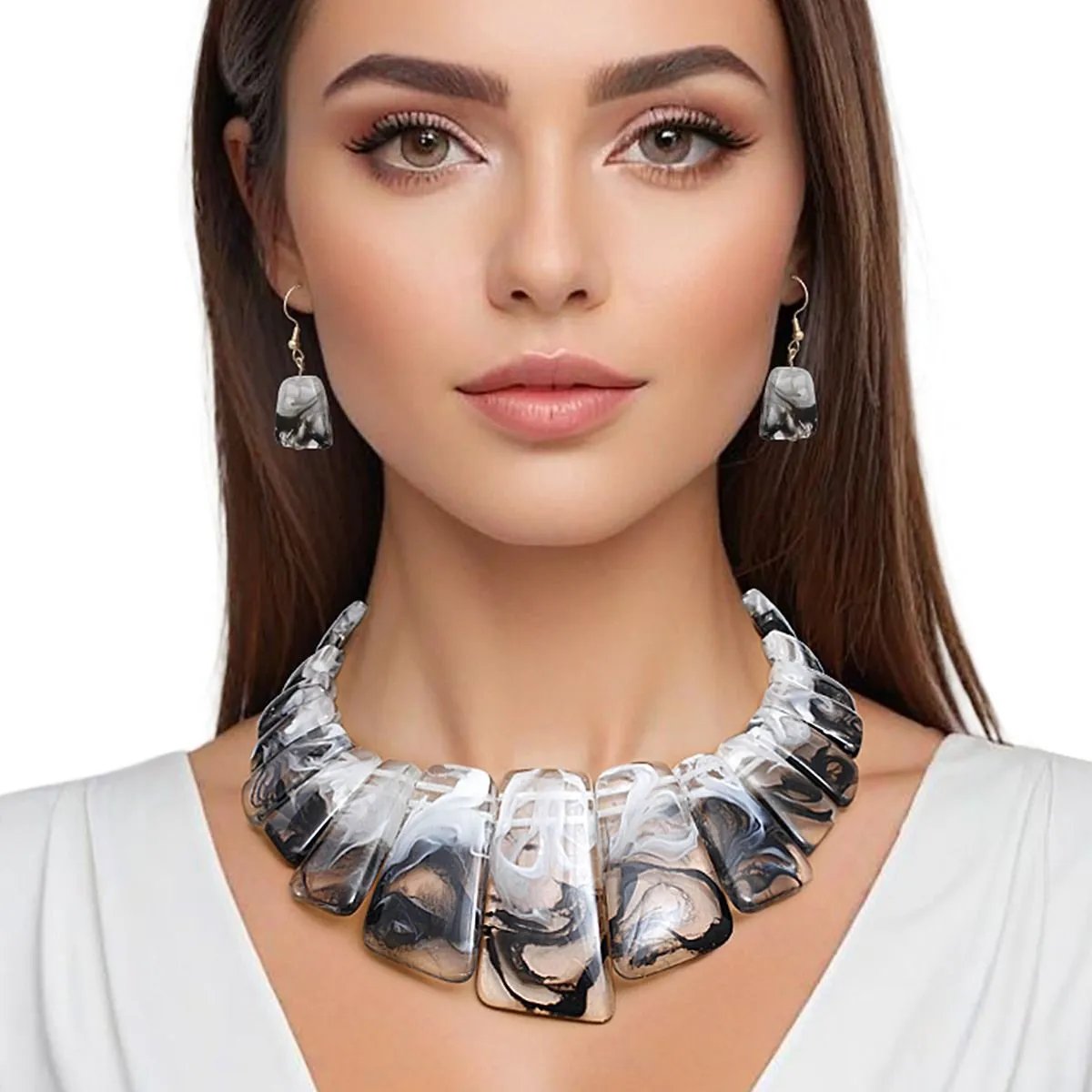 Marbled Resin Collar Necklace | Graduated Acrylic Statement Choker | Fashion Jewelry