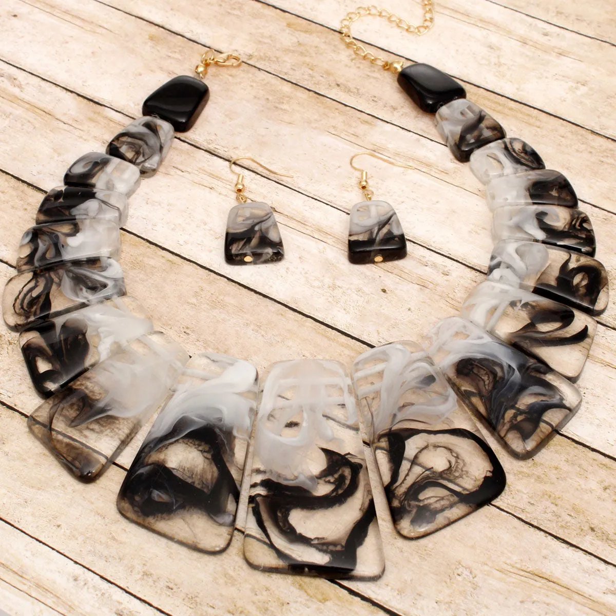 Marbled Resin Collar Necklace | Graduated Acrylic Statement Choker | Fashion Jewelry