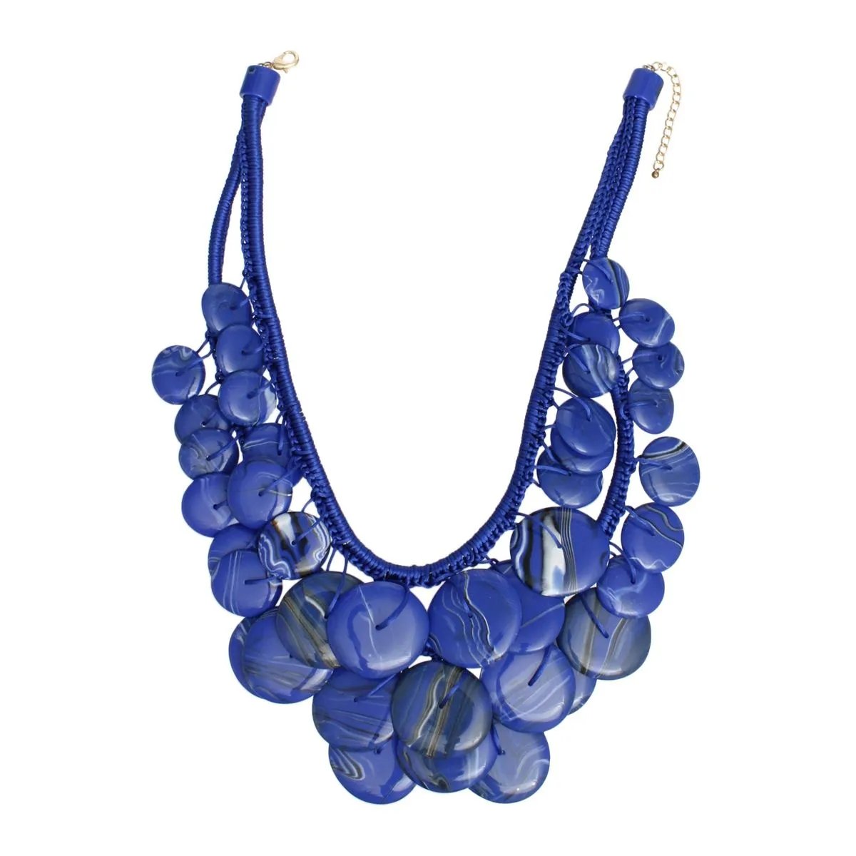 Bib Blue Dramatic Long Cord Disc Necklace Women