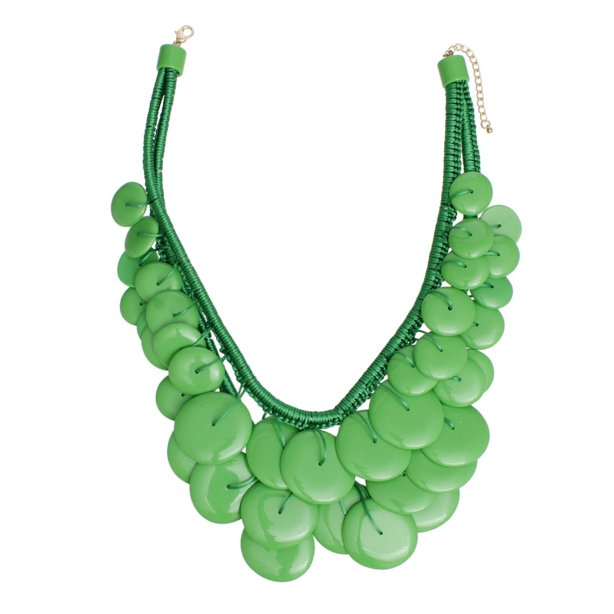 Women's Green Bib Necklace with Button-Like Acrylic Drops Pinktown