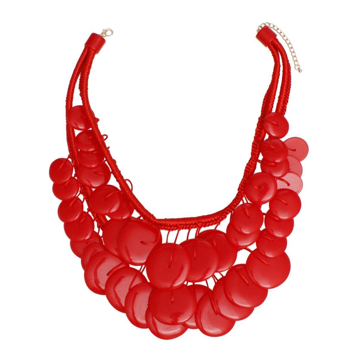 Bib Red Dramatic Long Cord Disc Necklace Women Pinktown