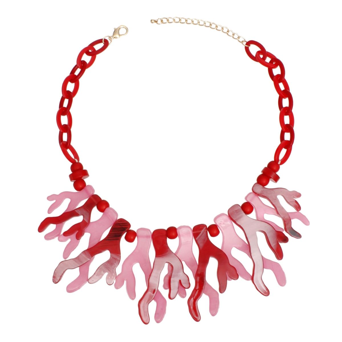 Coastal Chic Ocean-Inspired Red & Pink Acrylic Coral Collar Necklace – Graduated Statement Design Pinktown