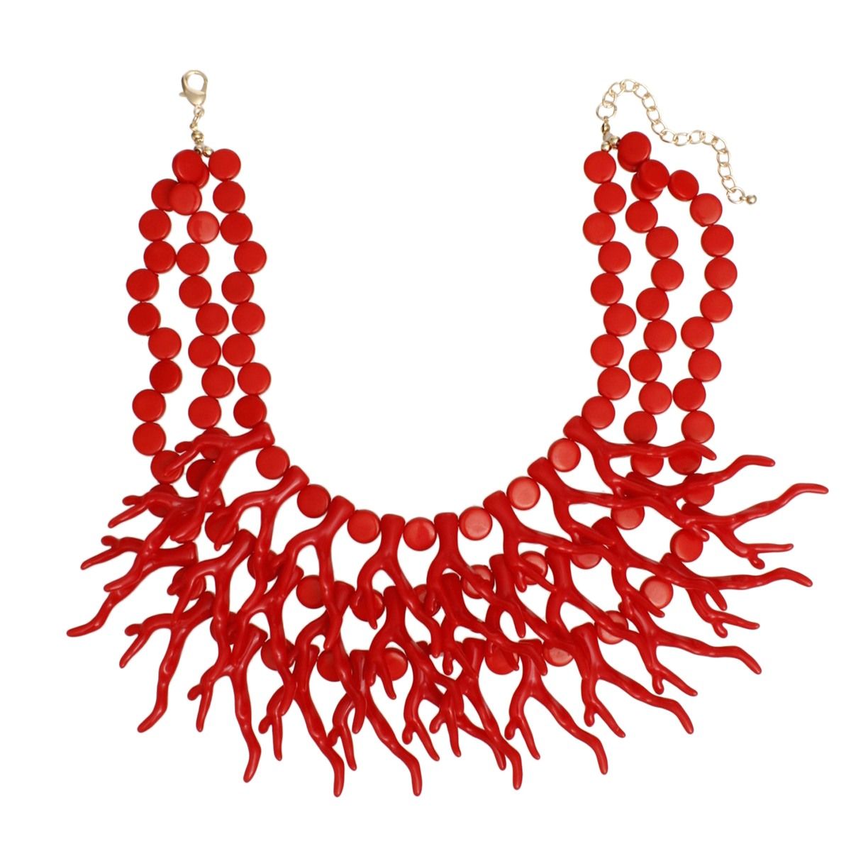 Coastal Chic Red Coral Bib Necklace – Layered Acrylic Statement Jewelry for Women Pinktown