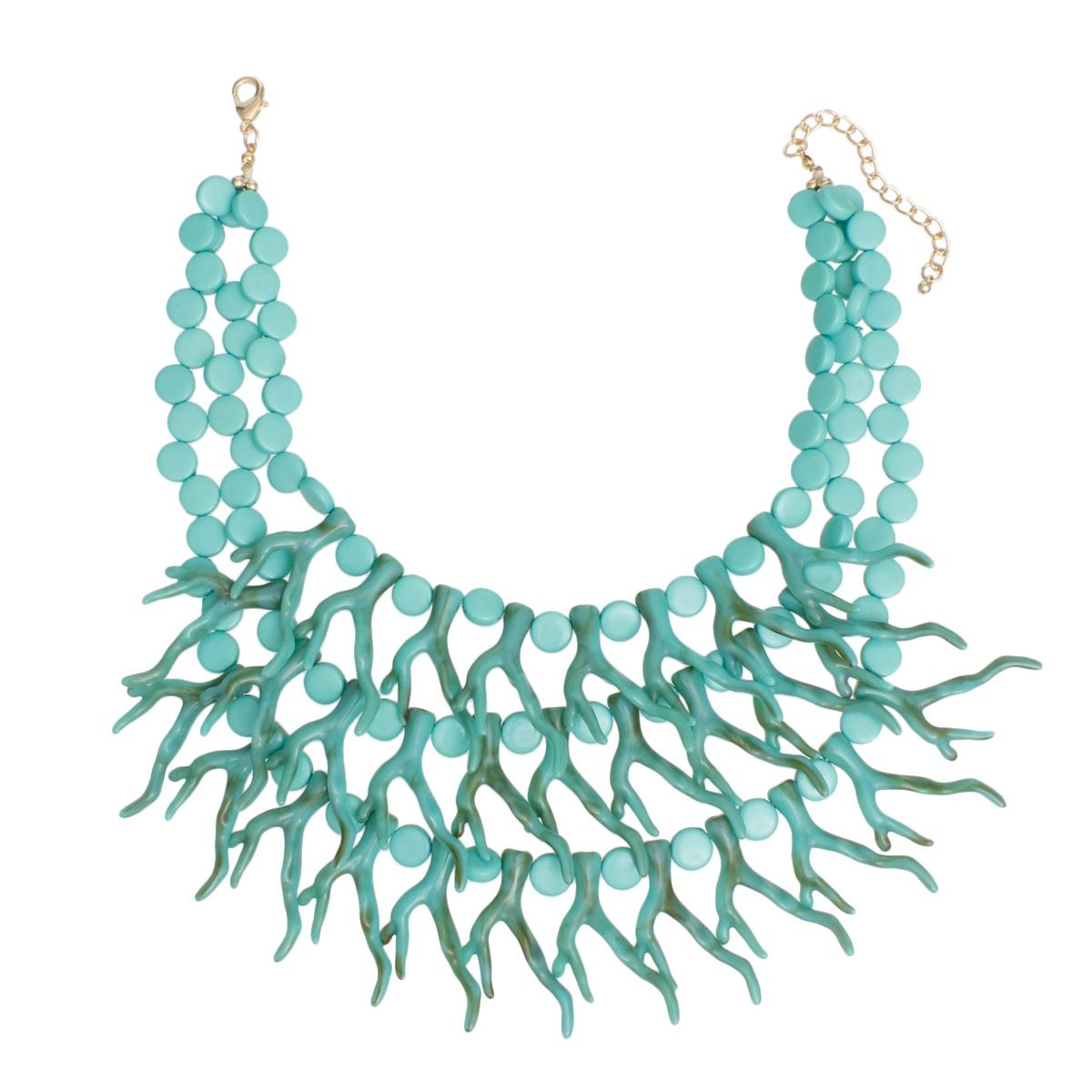 Coastal Chic Turquoise Coral Bib Necklace – Layered Acrylic Ocean-Inspired Jewelry for Women Pinktown