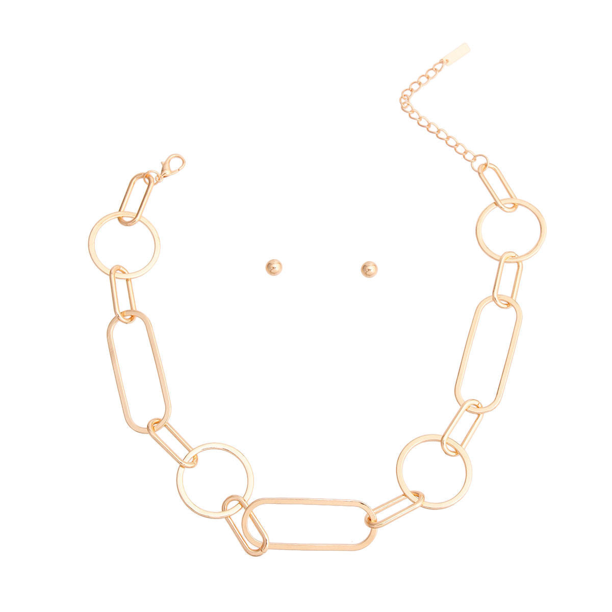Gold Chain Link Necklace with Stud Earrings | Fashion Jewelry