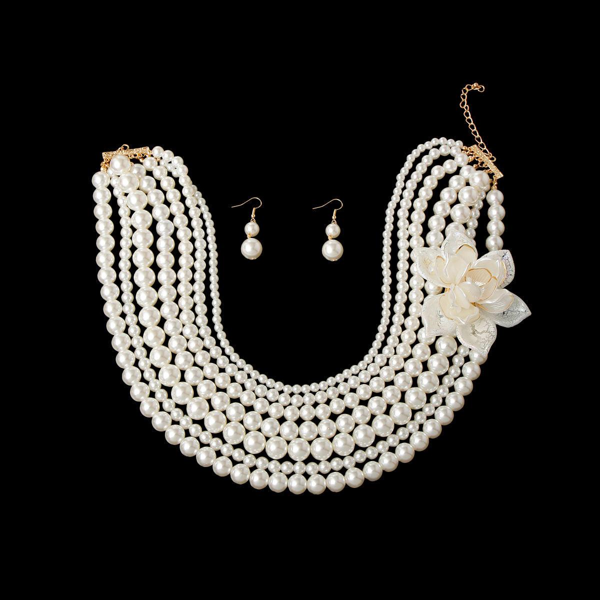 Multi-Strand Creamy Faux Pearl Bead Necklace Set