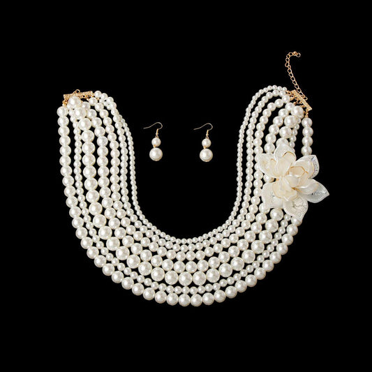 Multi-Strand Creamy Faux Pearl Bead Necklace Set