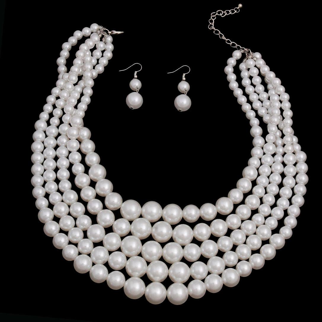 Buy White Pearl Multi Strand Necklace With Each Pearl Bead Linked Together.  Pearl Statement Necklace. Online in India - Etsy