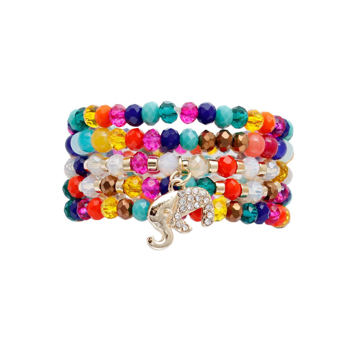 Multicolor Bead Bracelet Set Elephant Charm