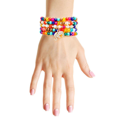 Multicolor Bead Bracelet Set Elephant Charm