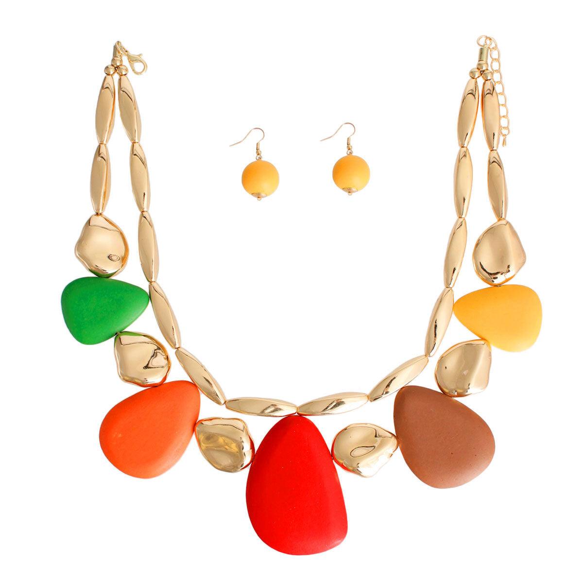 Multicolor Beaded Jewelry Set: Necklace & Earrings Combo
