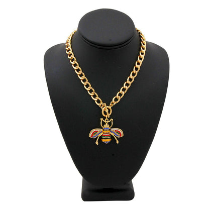 Multicolor Bee Drop Toggle Link Necklace Gold Tone