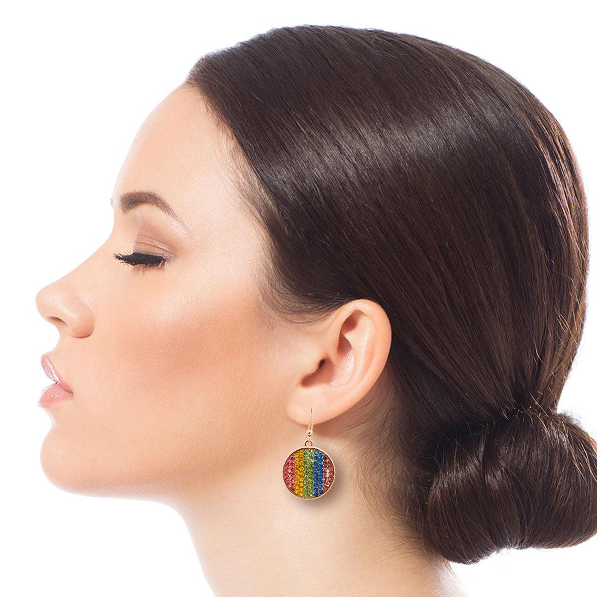 Multicolor Dangle Disc Earrings Gold Plated