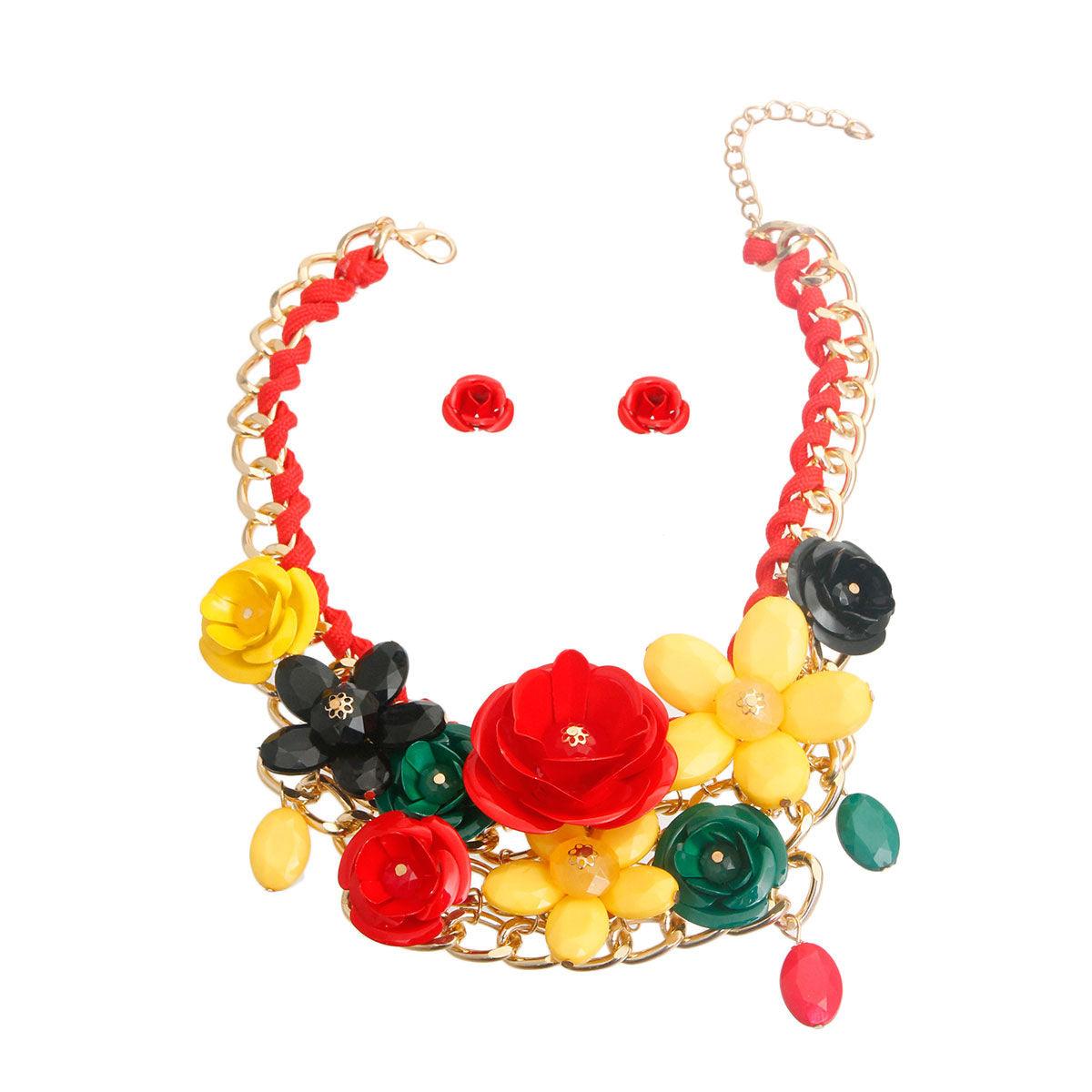Multicolor Floral Necklace Earrings Set: Blooming Beauty for Summer