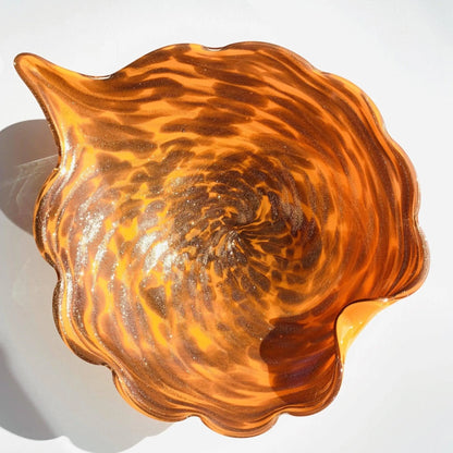 Murano Glass Orange White Cased & Copper Aventurine Vintage Bowl