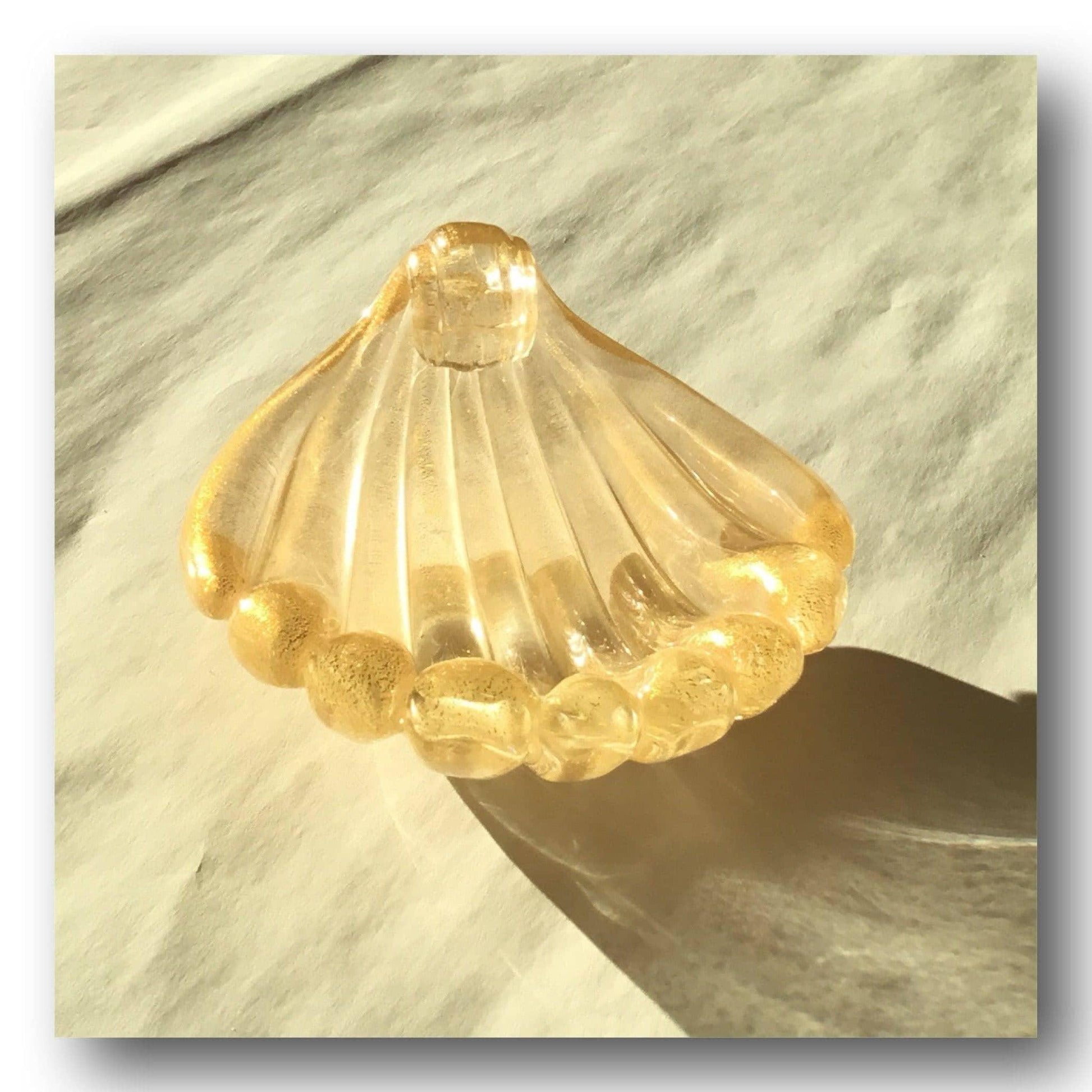 Murano Gold Leaf Flecks Italian Art Glass Seashell Vintage Dish