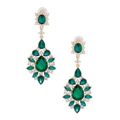 Must-Have Green/Gold Teardrop Earrings: Sparkle with Rhinestone Detail